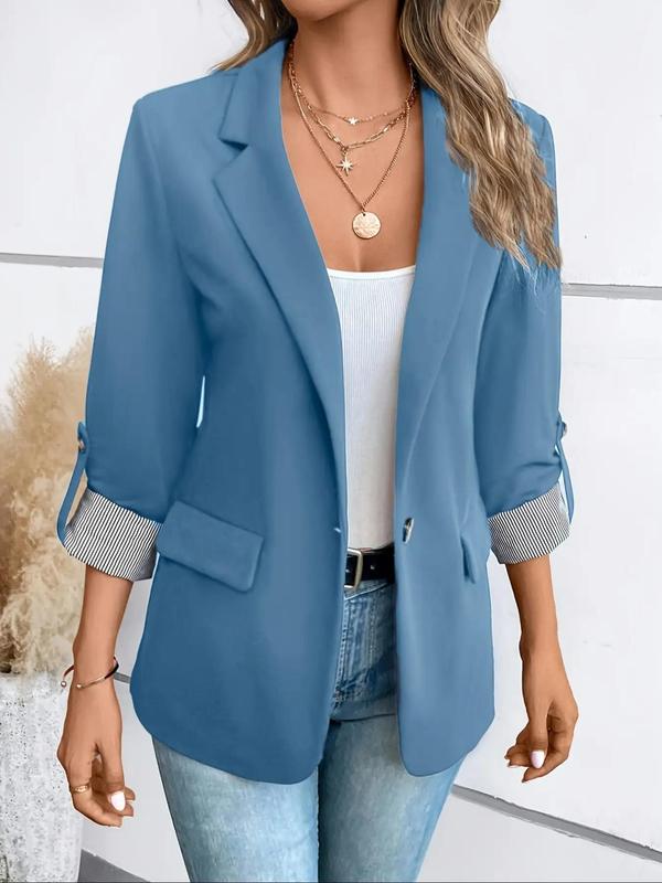 Women's Solid Color Roll Up Sleeve Lapel Blazer, Casual 3 4 Sleeve Outerwear for Work Office Business, Winter Coats Women, Coats for Women, Ladies Clothes for All Seasons